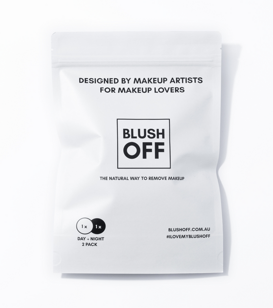 Blush Off reusable makeup remover pads 2 pack with washable black and white makeup removal pads
