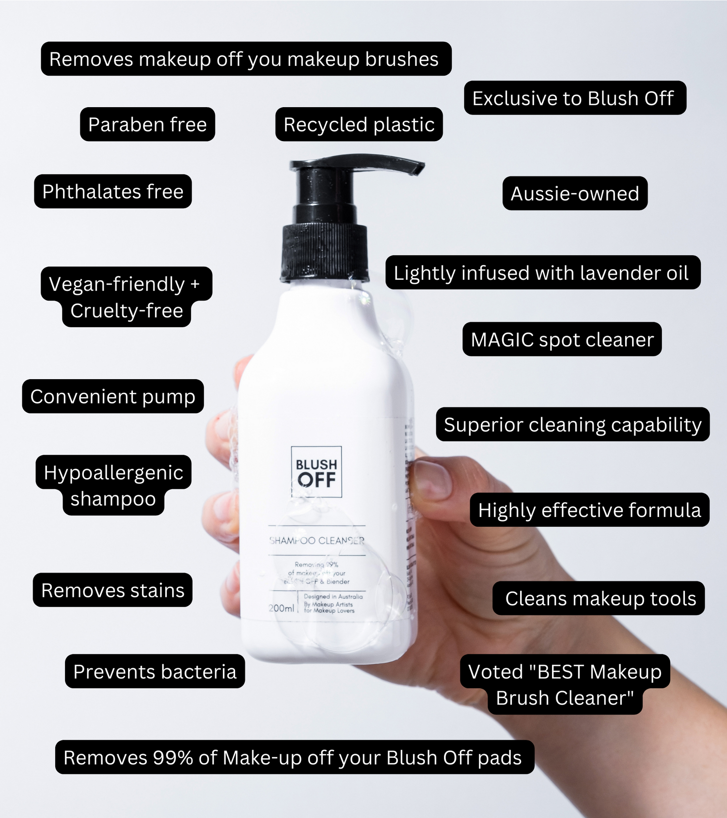 Shampoo Cleanser 200ml - Blush Off - Eco Friendly Makeup Remover - FREE EXPRESS SHIPPING