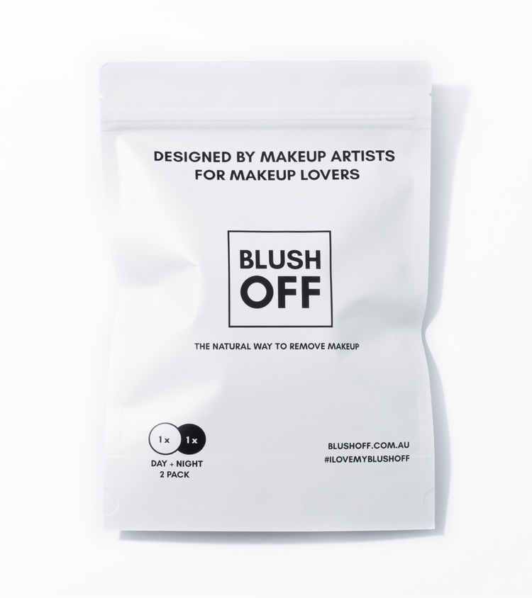 Blush Off reusable makeup remover pads 2 pack with washable black and white makeup removal pads